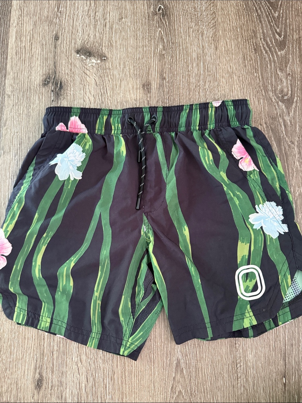 Overtime Floral Stripe Swim Shorts - Green/Black